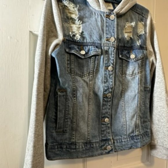 Distressed Vintage Jean Jacket Hoodie Combo - Picture 7 of 13